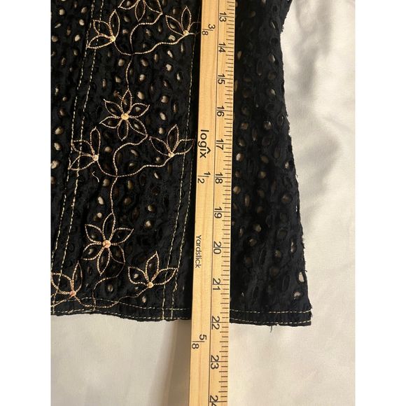 NWOT Yak Magik Vintage Artsy Eyelet Embroidered Jacket Black w/ Tan Lining Small - Picture 11 of 13